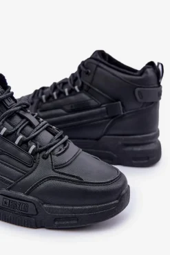 Outlet Sneakersy Męskie Ocieplane Big Star OO174587 HI-POLLY SYSTEM Czarne Męskie Obuwie Sportowe Męskie