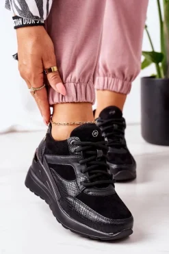 Best Sneakersy Na Koturnie Czarne Temida Damskie Sneakersy Damskie