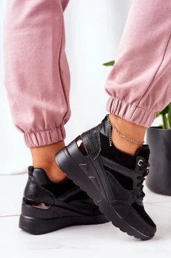 Best Sneakersy Na Koturnie Czarne Temida Damskie Sneakersy Damskie