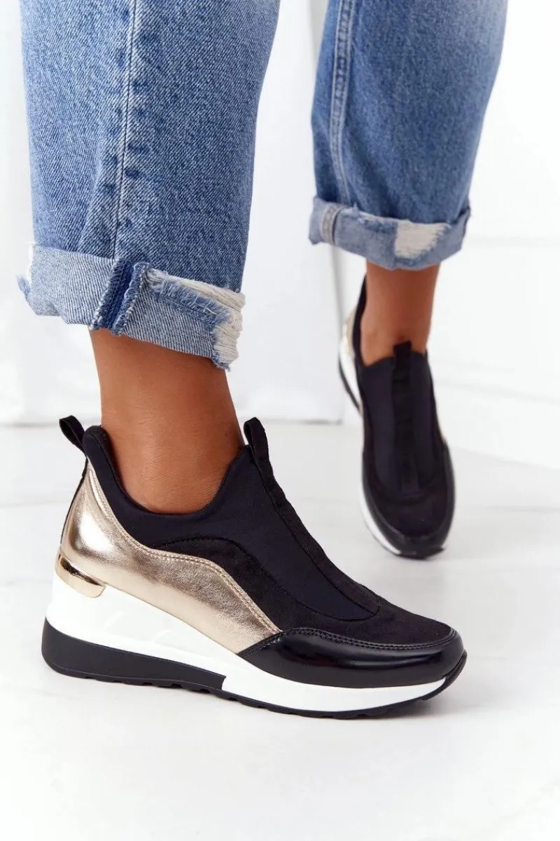 Clearance Evento Sneakersy Na Koturnie Czarno-Złote City Beat