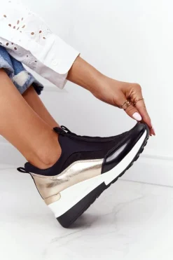 Clearance Evento Sneakersy Na Koturnie Czarno-Złote City Beat