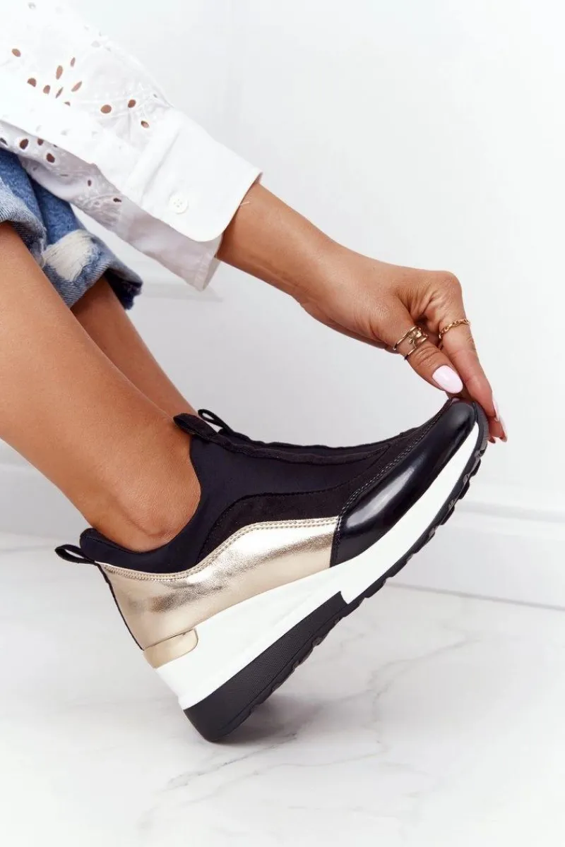 Clearance Evento Sneakersy Na Koturnie Czarno-Złote City Beat