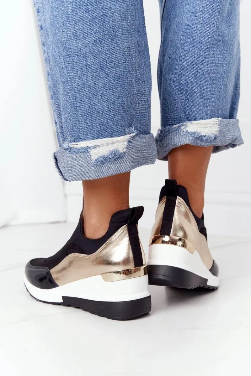 Clearance Evento Sneakersy Na Koturnie Czarno-Złote City Beat