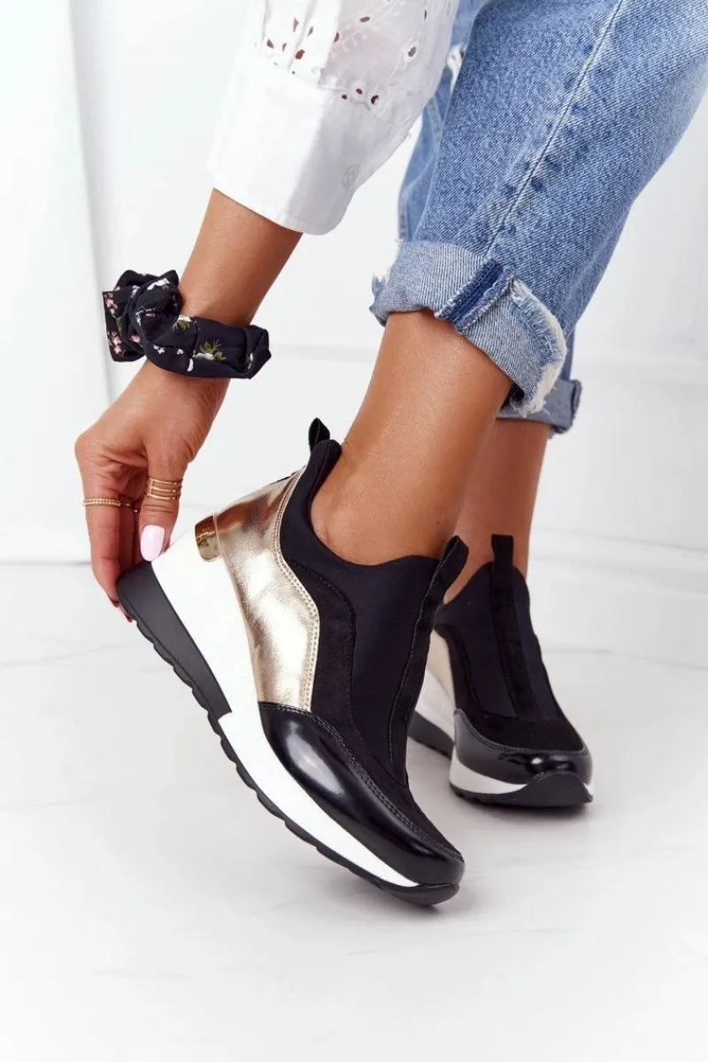 Clearance Evento Sneakersy Na Koturnie Czarno-Złote City Beat