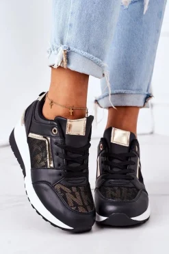 Sneakersy Damskie>Boto Sneakersy Na Koturnie Czarne Weekend