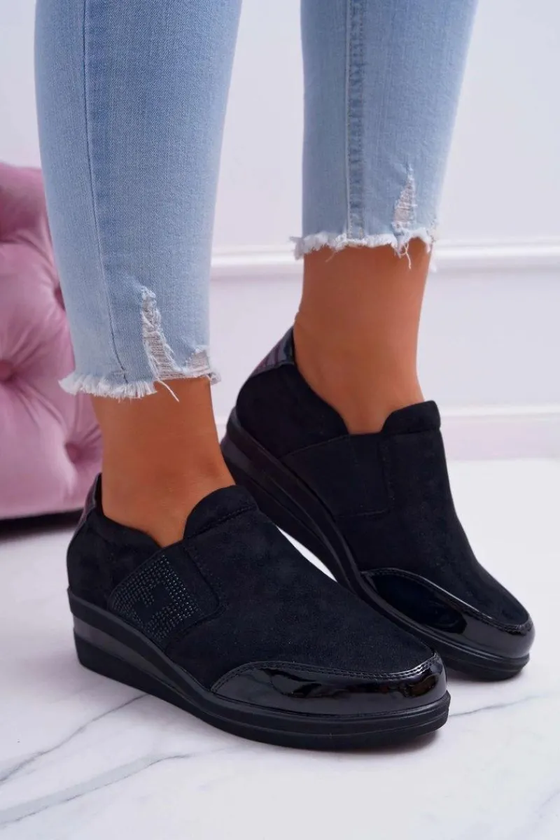 Sneakersy Na Koturnie Sergio Leone PB225 Czarne Damskie Sneakersy Damskie