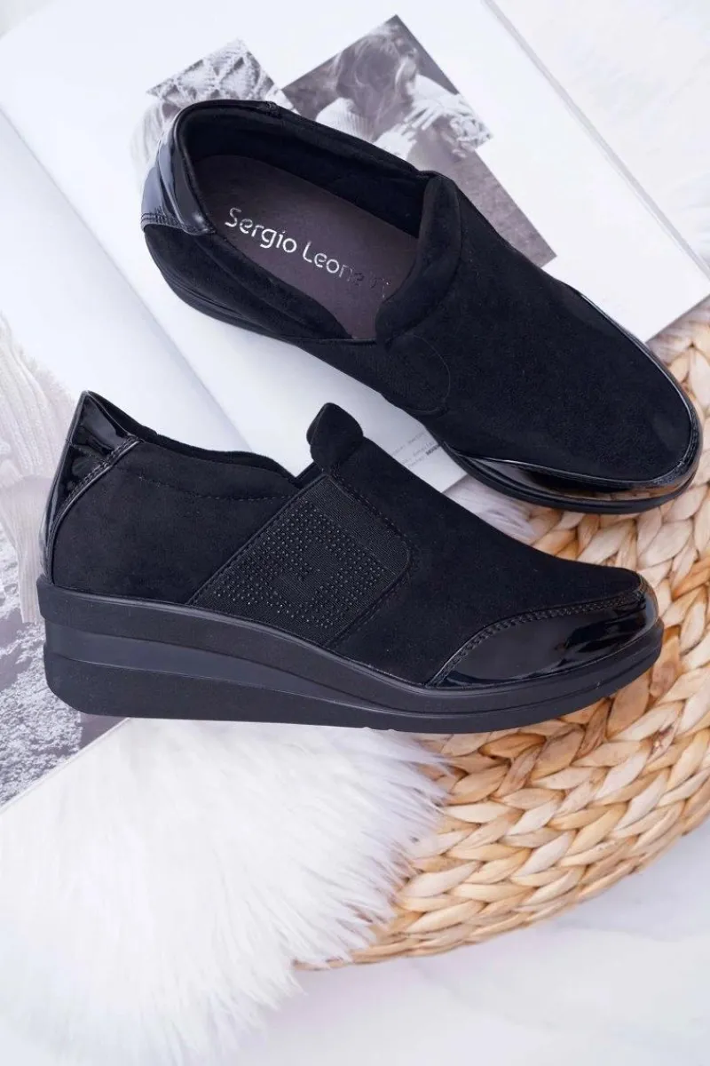 Sneakersy Na Koturnie Sergio Leone PB225 Czarne Damskie Sneakersy Damskie