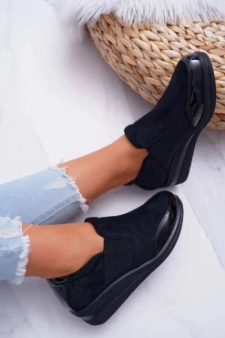 Sneakersy Na Koturnie Sergio Leone PB225 Czarne Damskie Sneakersy Damskie