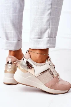 Online Sneakersy Na Koturnie Vinceza 10606 Różowe Damskie Sneakersy Damskie