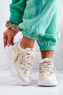 Sneakersy Damskie>Boto Sneakersy Na Masywnej Podeszwie Beżowe Your Style