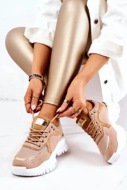 Sneakersy Na Platformie Brązowe Sallie Damskie Sneakersy Damskie