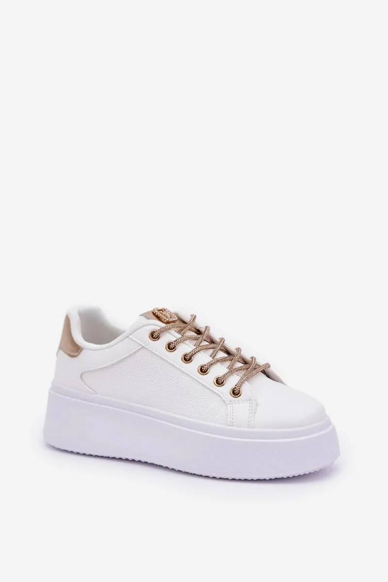 Discount Sneakersy Na Platformie Z Ozdobnymi Sznurówkami Biało-Złote Fonetha Damskie Buty Sportowe Na Platformie|Sneakersy Damskie