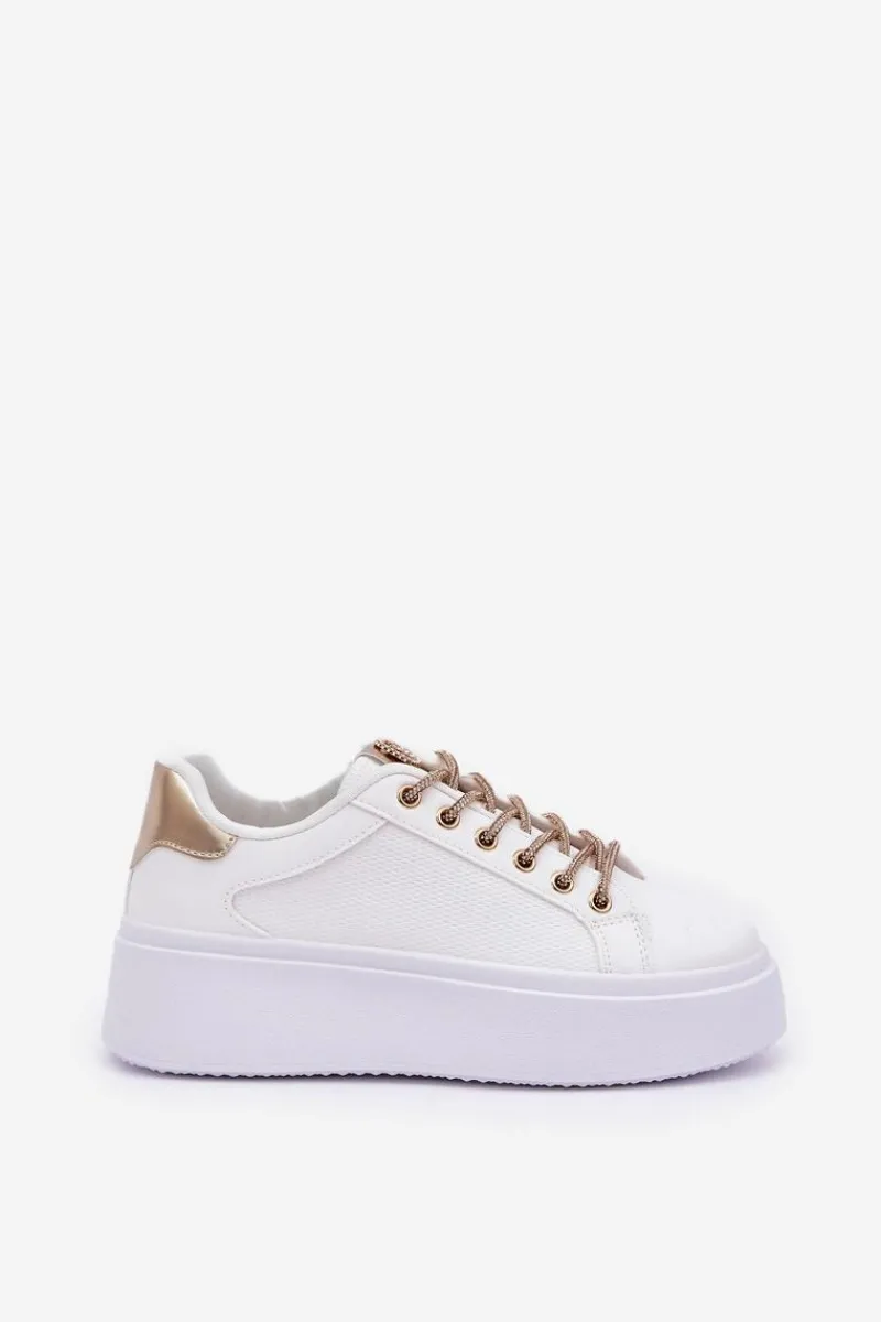 Discount Sneakersy Na Platformie Z Ozdobnymi Sznurówkami Biało-Złote Fonetha Damskie Buty Sportowe Na Platformie|Sneakersy Damskie