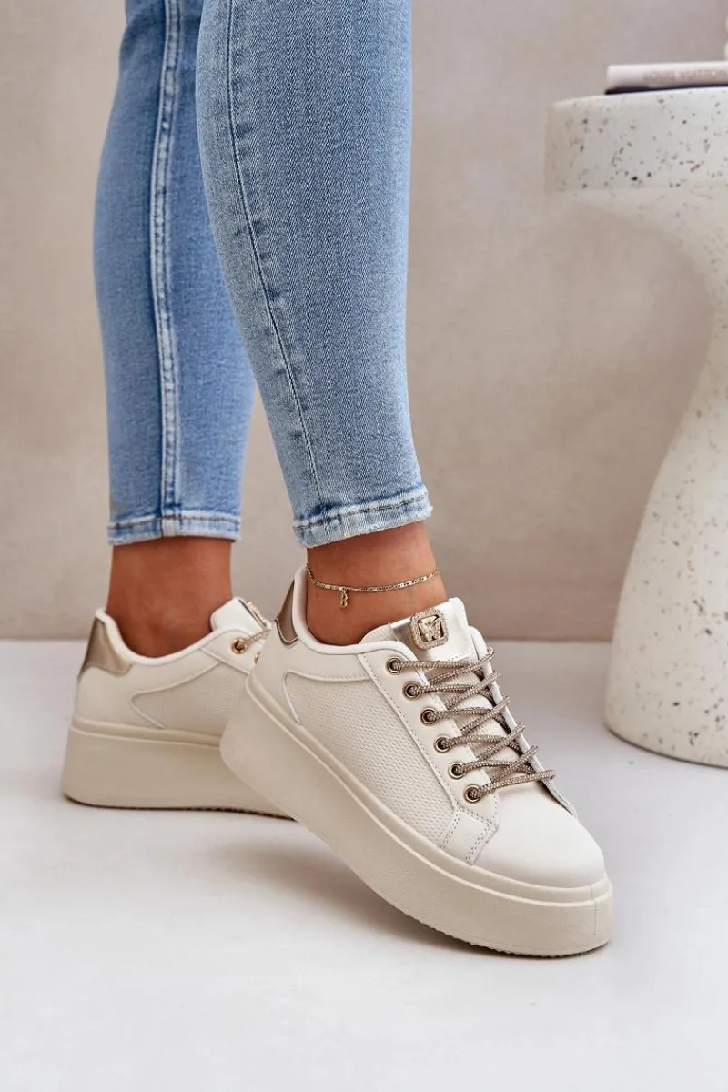 Clearance Sneakersy Na Platformie Z Ozdobnymi Sznurówkami Beżowe Fonetha Damskie Buty Sportowe Na Platformie|Sneakersy Damskie