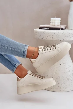 Clearance Sneakersy Na Platformie Z Ozdobnymi Sznurówkami Beżowe Fonetha Damskie Buty Sportowe Na Platformie|Sneakersy Damskie