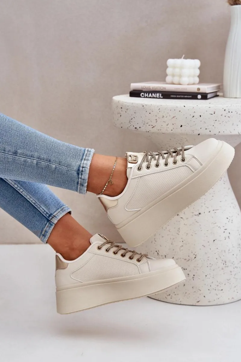 Clearance Sneakersy Na Platformie Z Ozdobnymi Sznurówkami Beżowe Fonetha Damskie Buty Sportowe Na Platformie|Sneakersy Damskie