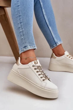 Clearance Sneakersy Na Platformie Z Ozdobnymi Sznurówkami Beżowe Fonetha Damskie Buty Sportowe Na Platformie|Sneakersy Damskie