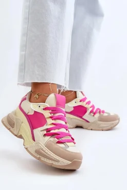 Sneakersy Damskie>Boto Snekersy Damskie Na Grubej Podeszwie Fuksja Peonema Różowy