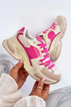 Sneakersy Damskie>Boto Snekersy Damskie Na Grubej Podeszwie Fuksja Peonema Różowy