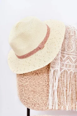 Hot Słomiany Kapelusz Z Cekinami Jasnobeżowy Iluna Okrycia Głowy