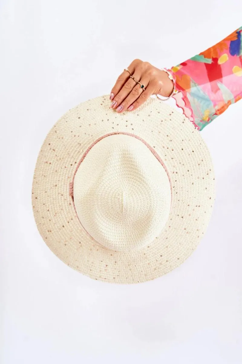 Hot Słomiany Kapelusz Z Cekinami Jasnobeżowy Iluna Okrycia Głowy