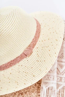 Hot Słomiany Kapelusz Z Cekinami Jasnobeżowy Iluna Okrycia Głowy