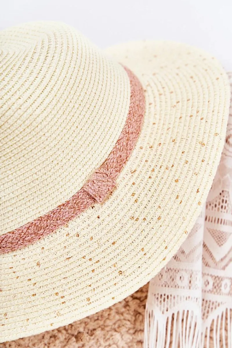 Hot Słomiany Kapelusz Z Cekinami Jasnobeżowy Iluna Okrycia Głowy