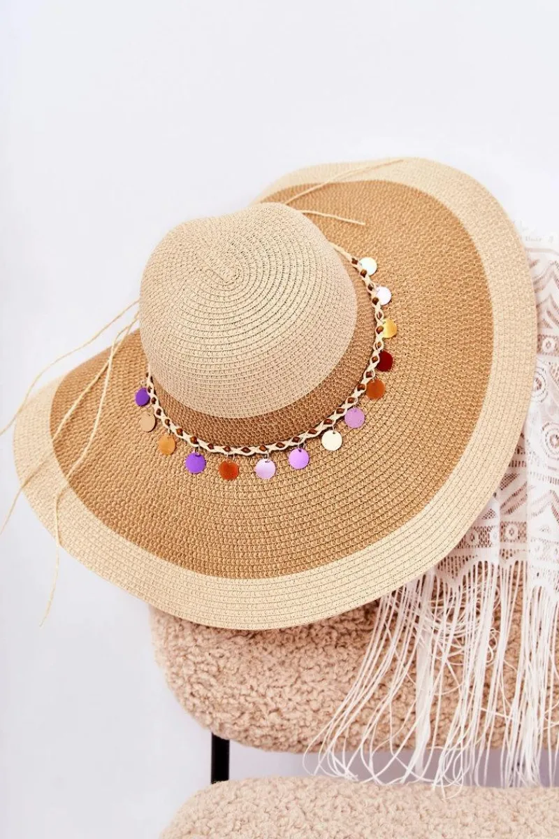 Okrycia Głowy>Boto Słomiany Kapelusz Z Ozdobnym Paskiem Beżowy Lanetta