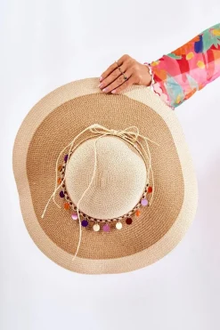 Okrycia Głowy>Boto Słomiany Kapelusz Z Ozdobnym Paskiem Beżowy Lanetta