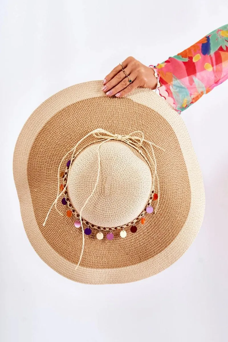 Okrycia Głowy>Boto Słomiany Kapelusz Z Ozdobnym Paskiem Beżowy Lanetta