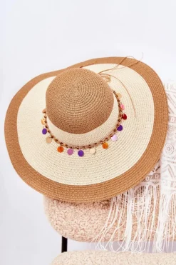 Online Boto Słomiany Kapelusz Z Ozdobnym Paskiem Beżowo-Brązowy Lanetta