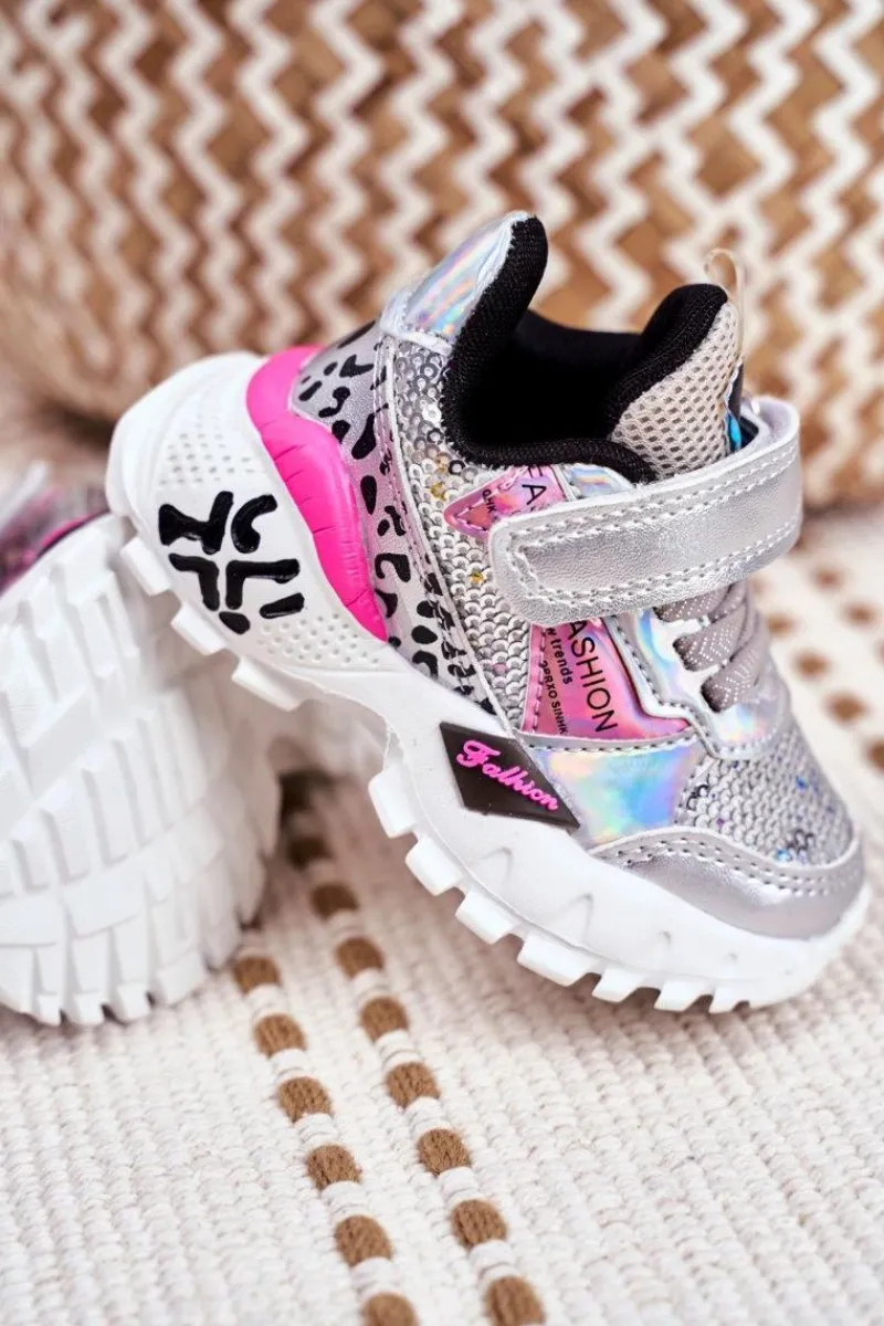 Dziewczęce>Boto Sportowe Buty Dziecięce Na Rzepy Srebrne Be Happy