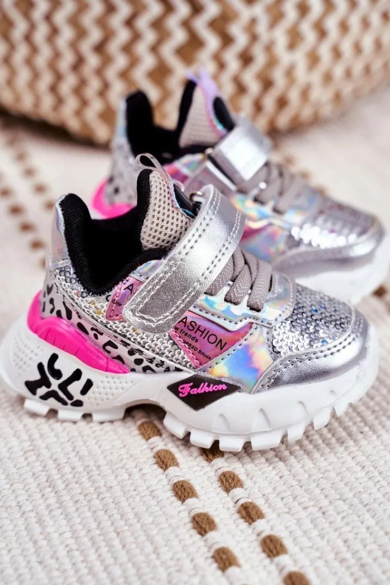 Dziewczęce>Boto Sportowe Buty Dziecięce Na Rzepy Srebrne Be Happy