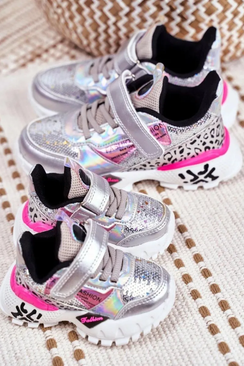 Dziewczęce>Boto Sportowe Buty Dziecięce Na Rzepy Srebrne Be Happy