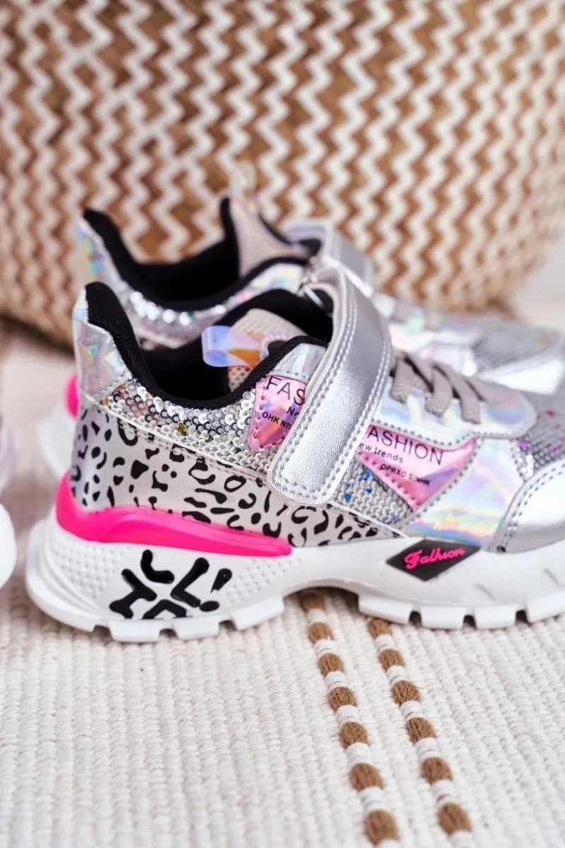 Dziewczęce>Boto Sportowe Buty Dziecięce Na Rzepy Srebrne Be Happy