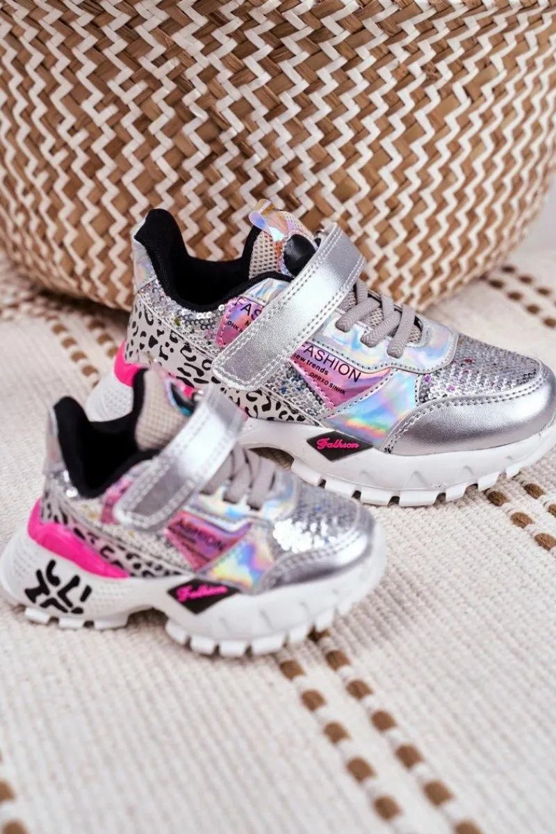 Dziewczęce>Boto Sportowe Buty Dziecięce Na Rzepy Srebrne Be Happy