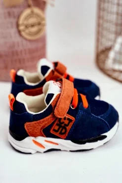 Clearance Sportowe Buty Dziecięce na Rzep Granatowe Jonaba Dzieci Dziewczęce