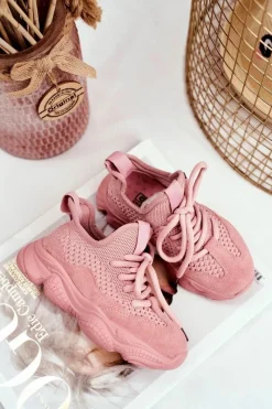 Best Evento Sportowe Buty Dziecięce Sznurowane Zamszowe Różowe Volema