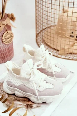 Dziewczęce></noscript>Evento Sportowe Buty Dziecięce Sznurowane Zamszowe Białe Volema