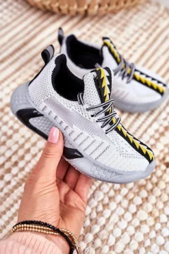 Clearance Sportowe Buty Dziecięce Szaro Białe Stich Dzieci Dziewczęce