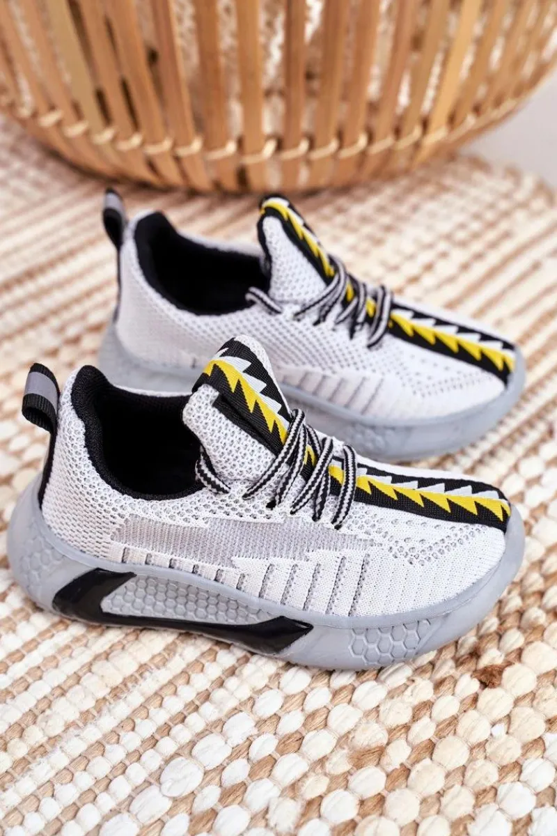 Clearance Sportowe Buty Dziecięce Szaro Białe Stich Dzieci Dziewczęce