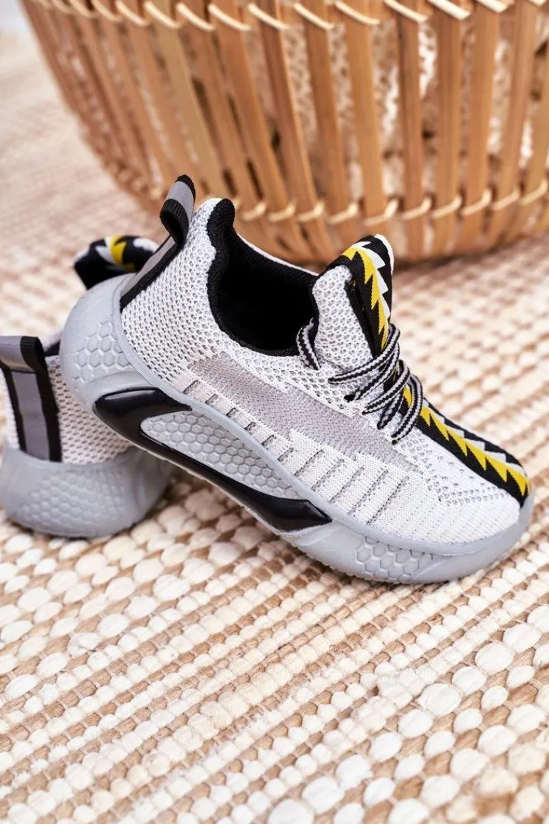 Clearance Sportowe Buty Dziecięce Szaro Białe Stich Dzieci Dziewczęce