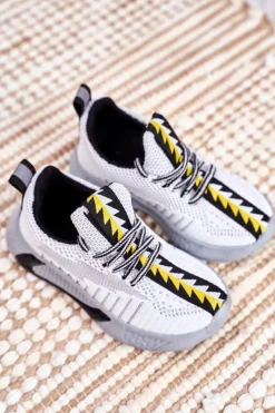 Clearance Sportowe Buty Dziecięce Szaro Białe Stich Dzieci Dziewczęce