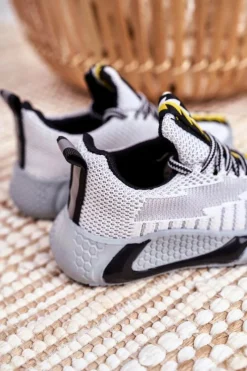 Clearance Sportowe Buty Dziecięce Szaro Białe Stich Dzieci Dziewczęce