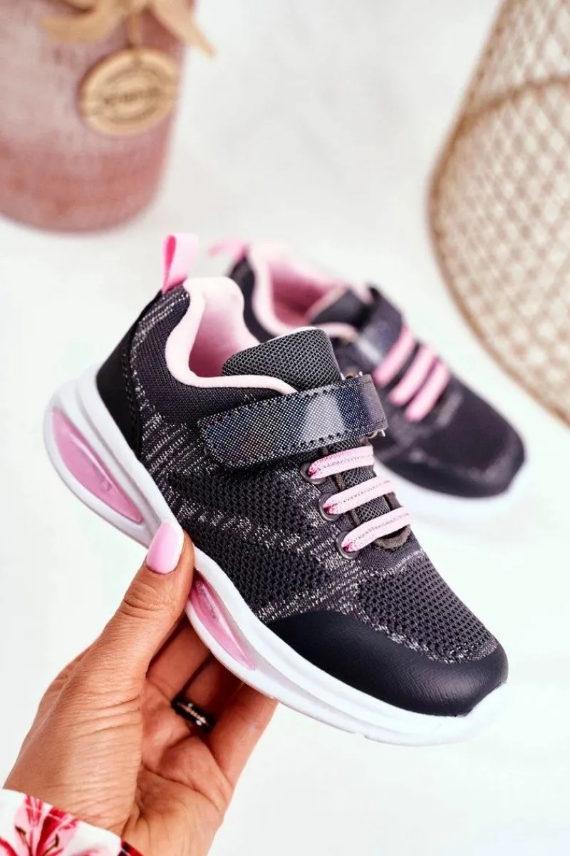 Dziewczęce>Evento Sportowe Buty Dziecięce Świecące Na Rzepy Szare Simple Way