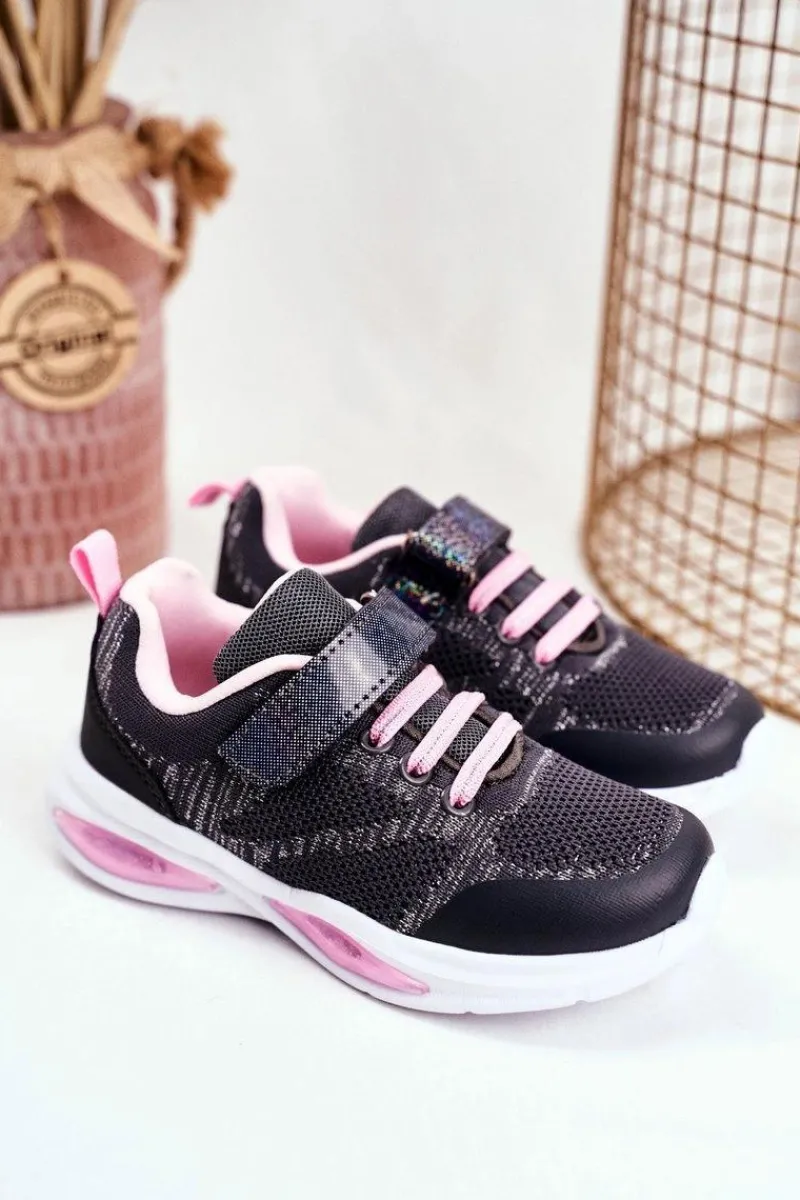 Dziewczęce>Evento Sportowe Buty Dziecięce Świecące Na Rzepy Szare Simple Way