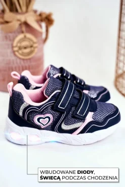 Dziewczęce>Evento Sportowe Buty Dziecięce Świecące Na Rzepy Granatowe Scarlet