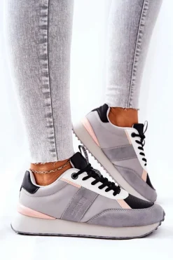 Sale Sportowe Buty Memory Foam Big Star II274398 Szaro-Czarne Damskie Trampki Damskie Big Star|Big Star