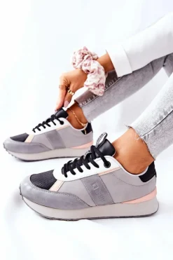 Sale Sportowe Buty Memory Foam Big Star II274398 Szaro-Czarne Damskie Trampki Damskie Big Star|Big Star