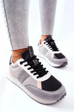 Sale Sportowe Buty Memory Foam Big Star II274398 Szaro-Czarne Damskie Trampki Damskie Big Star|Big Star